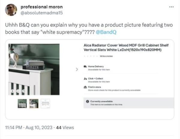 B&Q apologise after book called White Supremacy is bizarrely placed on top of radiator in website ad for appliance which sparked social media backlash