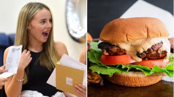 Composite image of student on results day and a burger