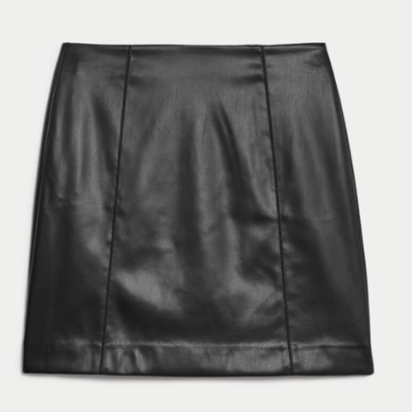 Leather Look Seam Detail Mini A-Line Skirt