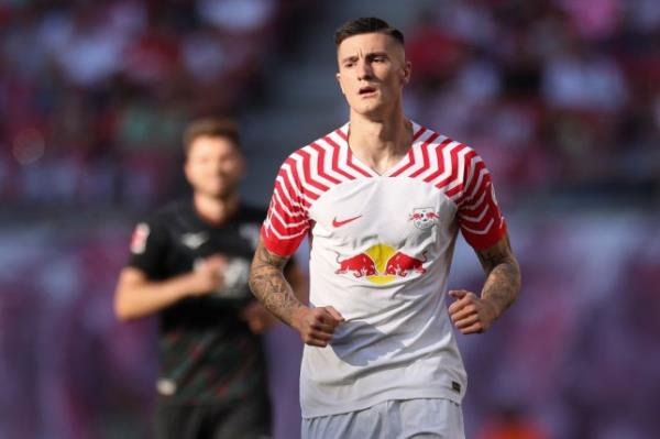 LEIPZIG, GERMANY - SEPTEMBER 16: Benjamin Sesko of RB Leipzig looks on during the Bundesliga match between RB Leipzig and FC Augsburg at Red Bull Arena on September 16, 2023 in Leipzig, Germany. (Photo by Maja Hitij/Getty Images)