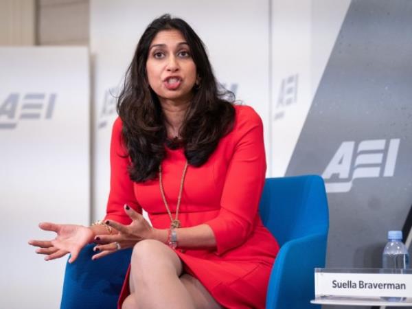 Home Secretary Suella Braverman delivers a keynote address at the American Enterprise Institute in Washington D.C, during her three-day visit to the US. Picture date: Tuesday September 26, 2023. PA Photo. See PA story POLITICS Braverman. Photo credit should read: Stefan Rousseau/PA Wire