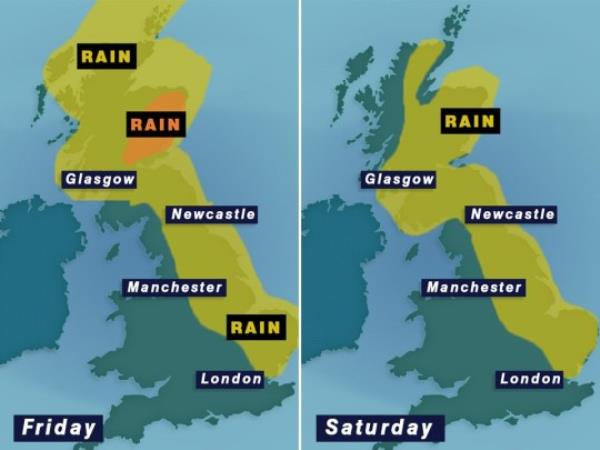 An amber a<em></em>lert will be in force for a section of eastern Scotland through Thursday and Friday (Picture: Met Office/Metro.co.uk)