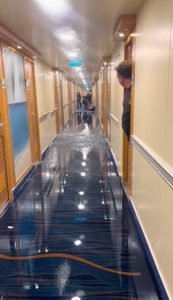 Carnival Cruise Line said the flooding was owed to 'a burst water line'