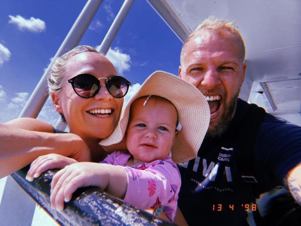 Chloe Madeley, James Haskell and daughter Bodhi