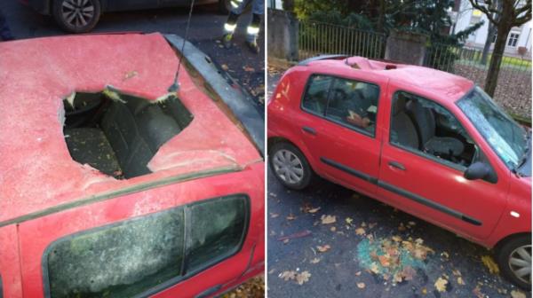 A possible meteorite crashed through the roof of a car 